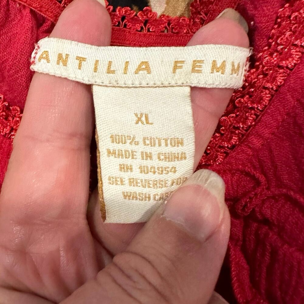 Y2K Vintage Antilia Femme Red Boho Cotton Babydoll Fairy Sleeveless Top XL - Picture 7 of 9
